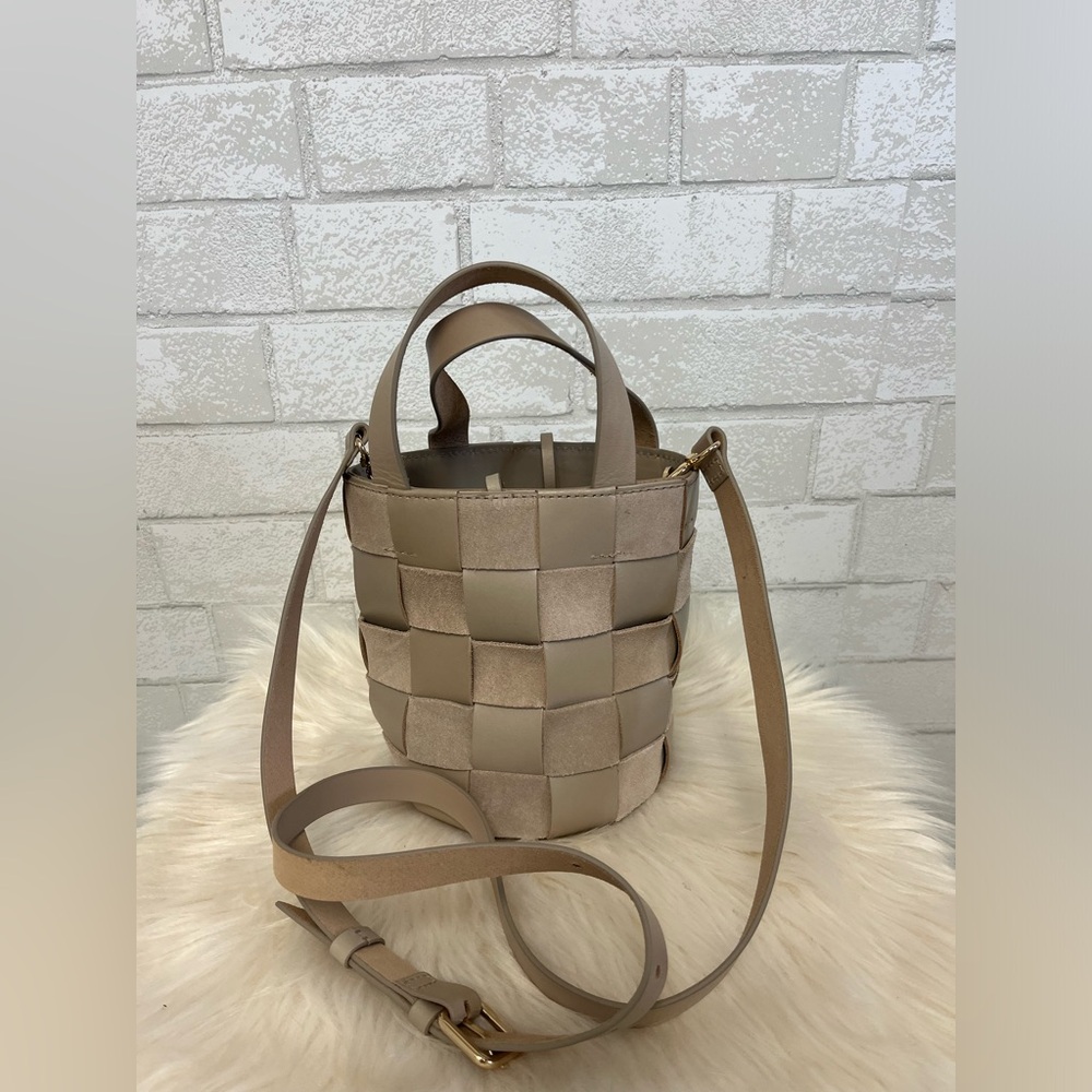 J. Crew Leather/Suede Cream/Tan Woven Bucket Bag